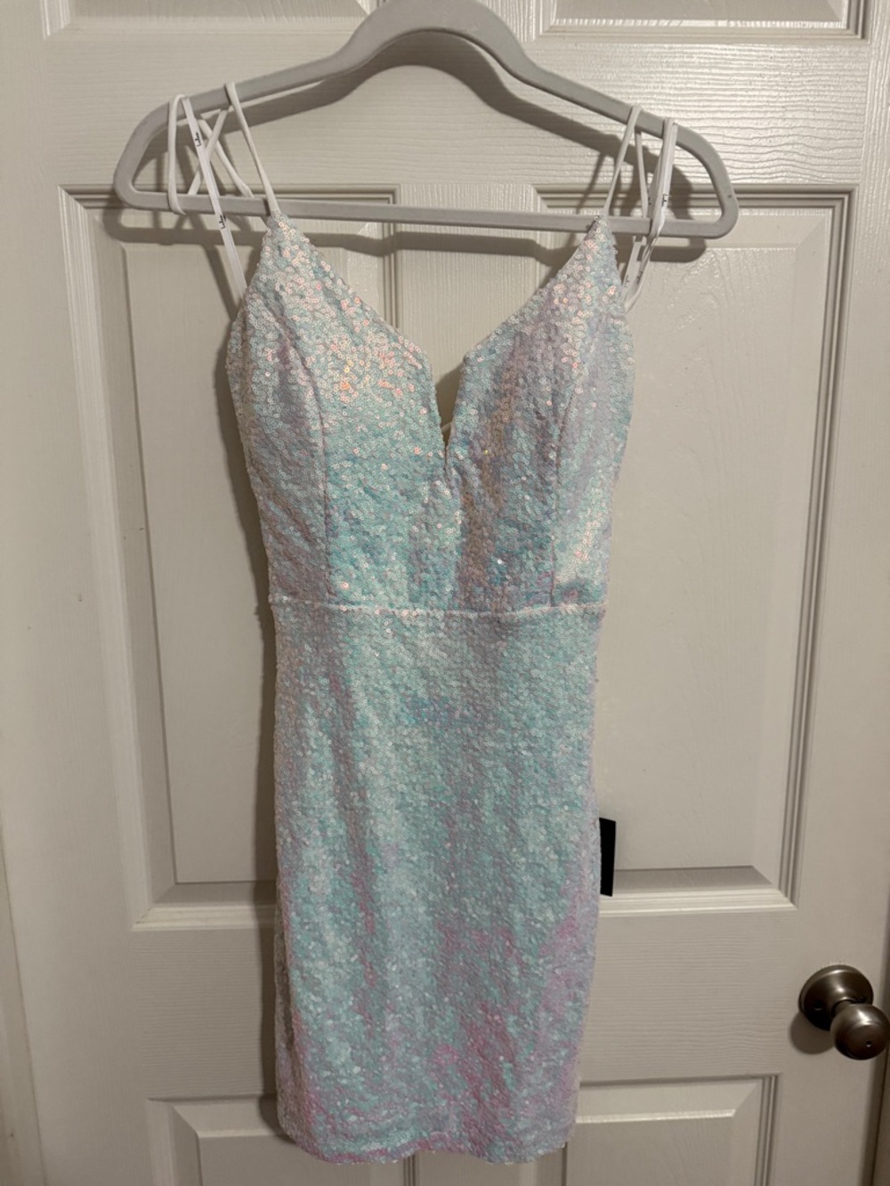 Lulu's Iridescent Sequin Mini Dress in Pastel Mint & Pink NWT